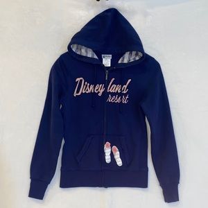 Disney Parks Embroidered Disneyland Resort Blue zip hoodie w/Flip Flops, Wm S